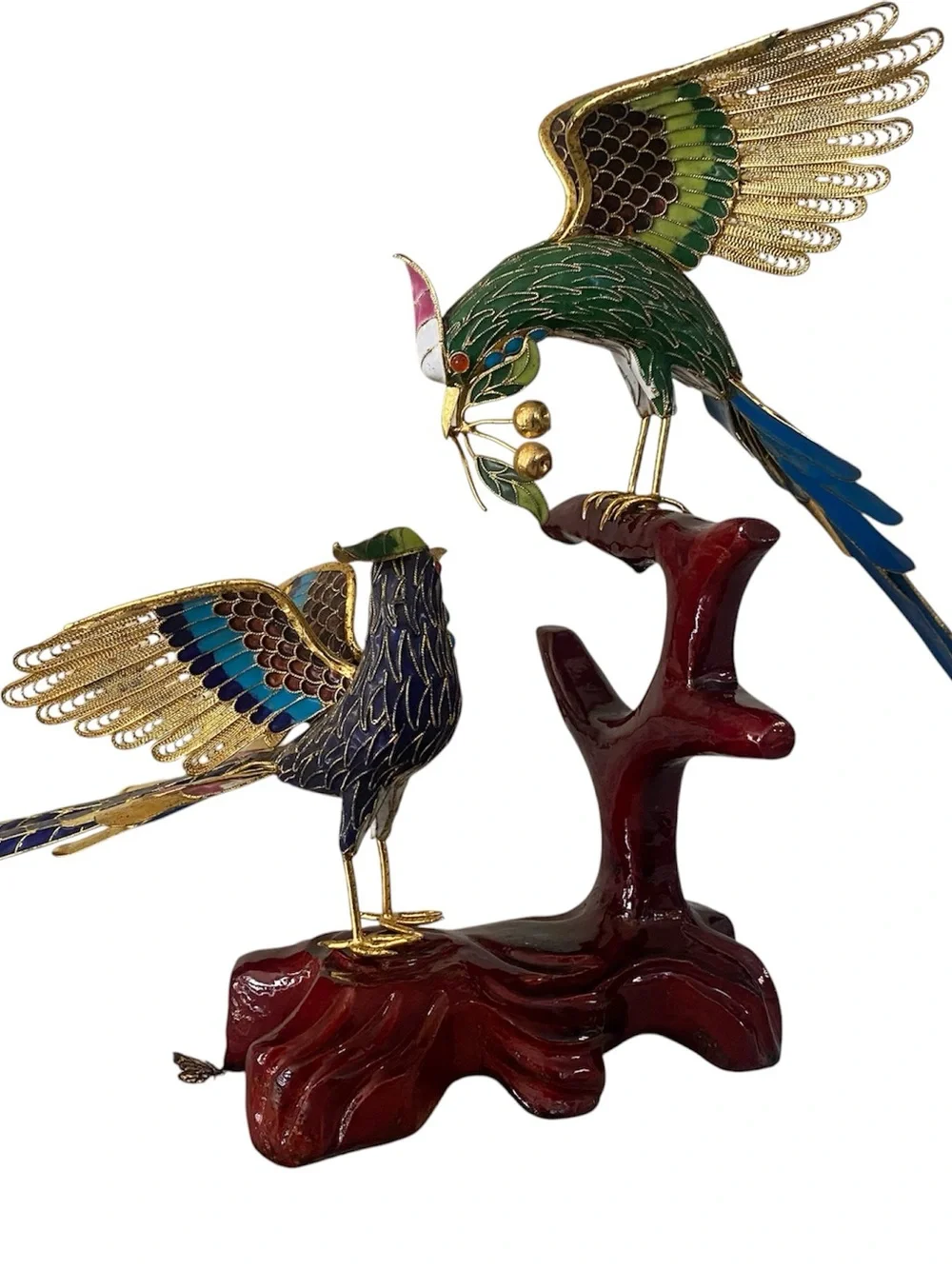 Vtg Cloissonne Multicolor W/ Gold Accent Filigree Birds Sculpture. Handcrafted